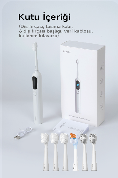 Pluzz Ultra Sonic Şarjlı Diş Fırçası 120 Gün Şarj Süresi 6 Adet Başlık